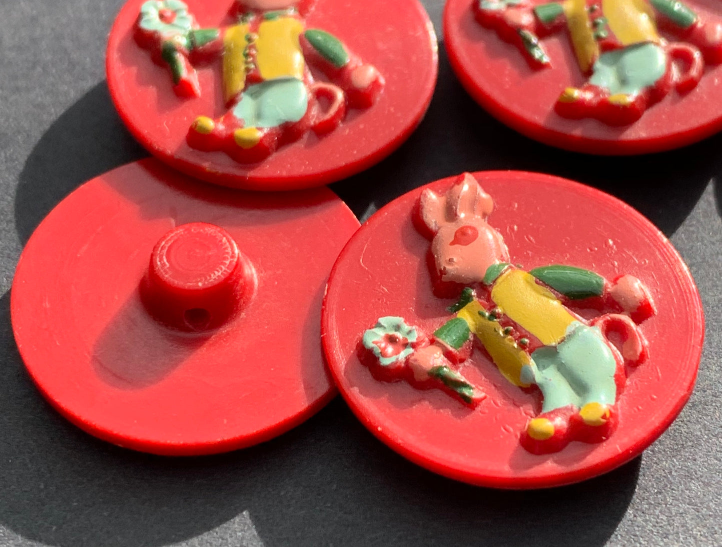 Red Vintage Rabbit 2cm Buttons - 6 of them - Hand painted