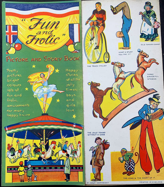 1930s Big 15" Fold Out Fairground Book "Fun and Frolic" incl  Punch + Judy & Merry Go Round