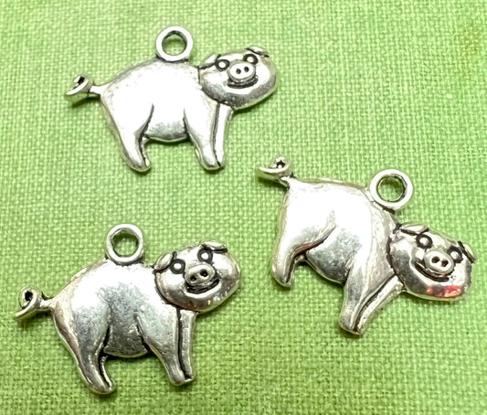 3 Silver Pig 2.2cm Charms