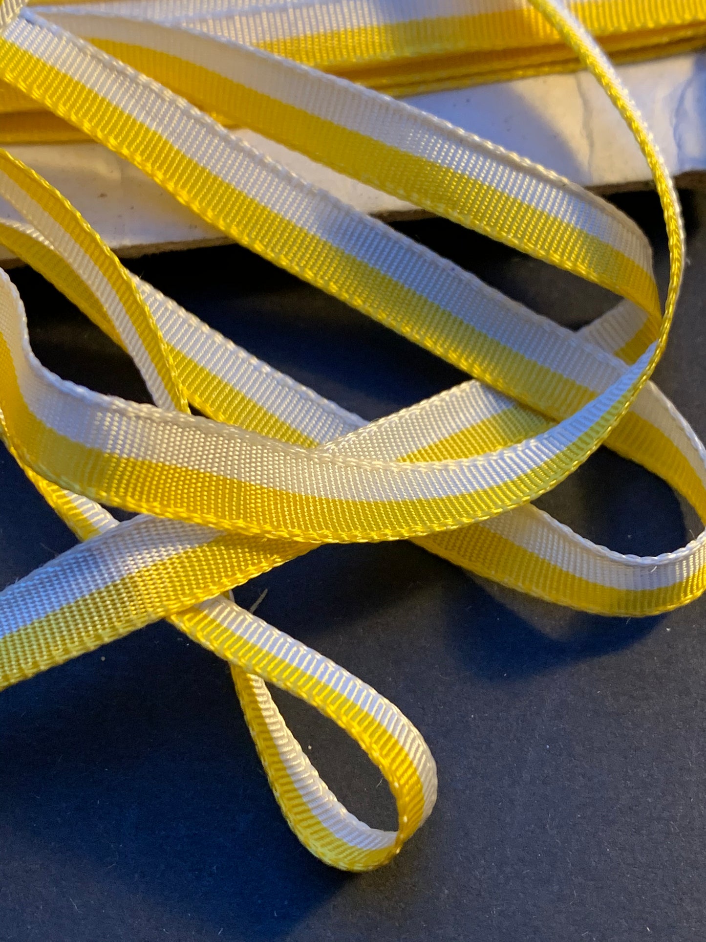 1m Swiss 7mm wide Yellow and White Vintage Crosgrain Ribbon