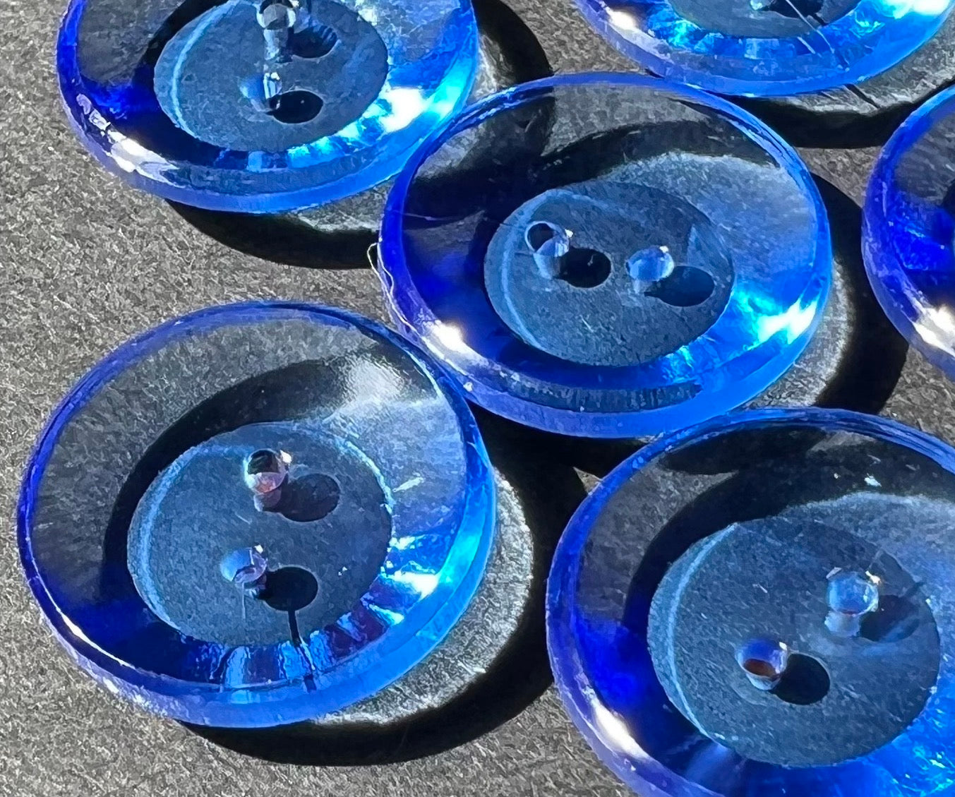 One 1920s Glowing Azure Blue Glass Button - 19mm wide