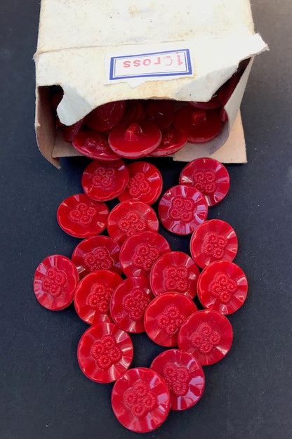 1 Gross (144) Vintage 1940s Czechoslovakian Glass Red Flower Buttons - Old Warehouse Find