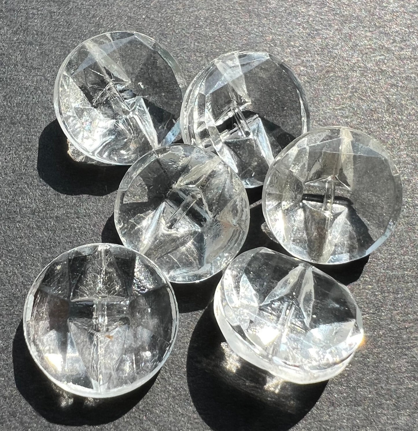 6  Deco Chunky Clear Glass 1920s Glass Button - 14mm wide