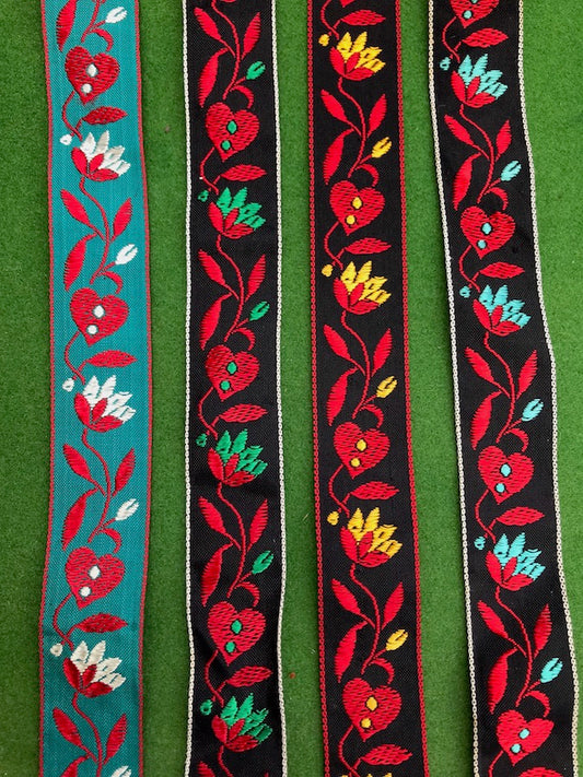 Gorgeous VINTAGE French Leaves and Flowers Ribbon - 1" wide - by the metre