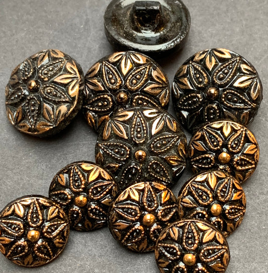 Dramatic Black and Gold  Vintage Glass Buttons - 1.4cm or 2cm