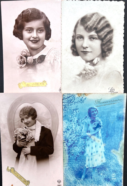 Wonderfully Shingled Hair Styles on 4 French 1920s Postcard (119)