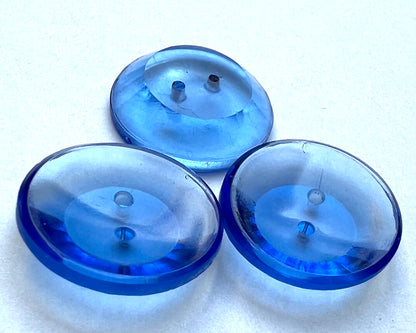 One 1920s Glowing Azure Blue Glass Button - 19mm wide