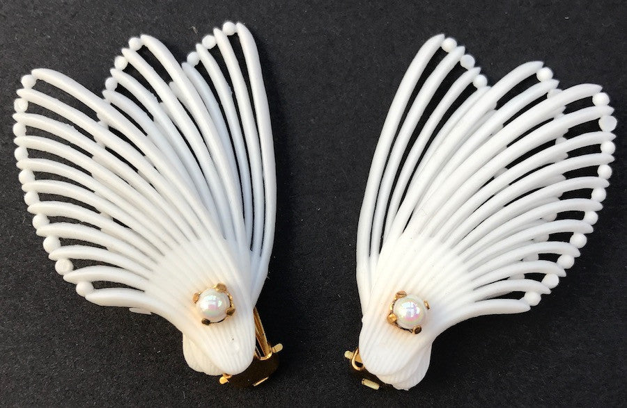 Pearl Centred 1950s Wing Shaped clip on Earrings
