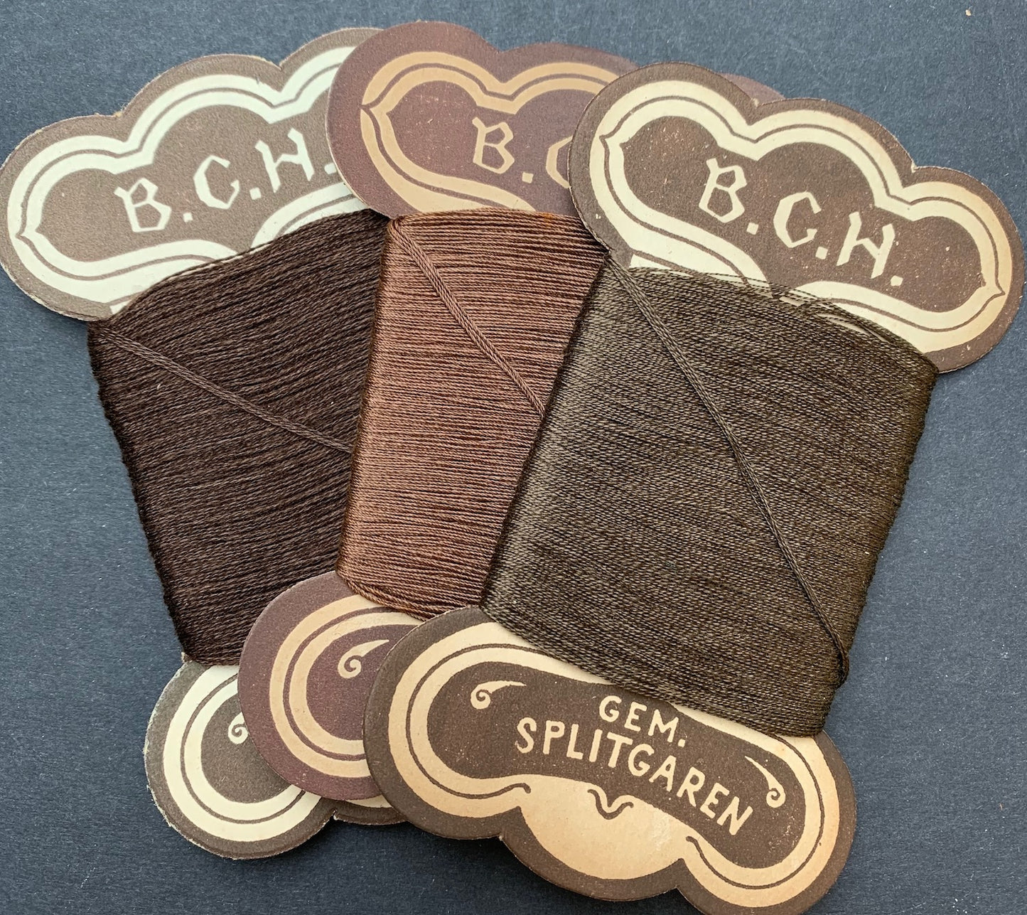 3 cards Brown Vintage German Darning Thread