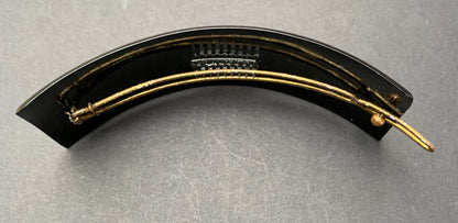Gorgeous Swirly Deco Black and Gold 1940s French Hair Clip