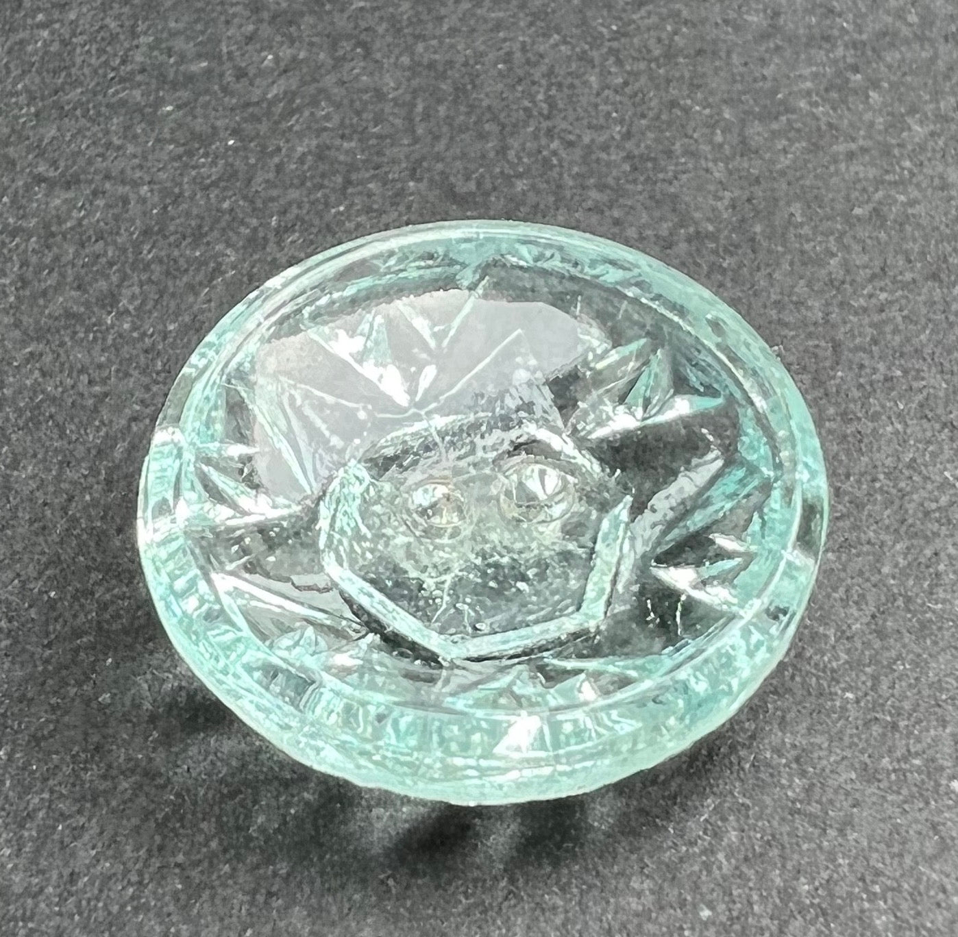 One 1920s Sparkly Aqua Glass Hexagon Button - 19mm wide