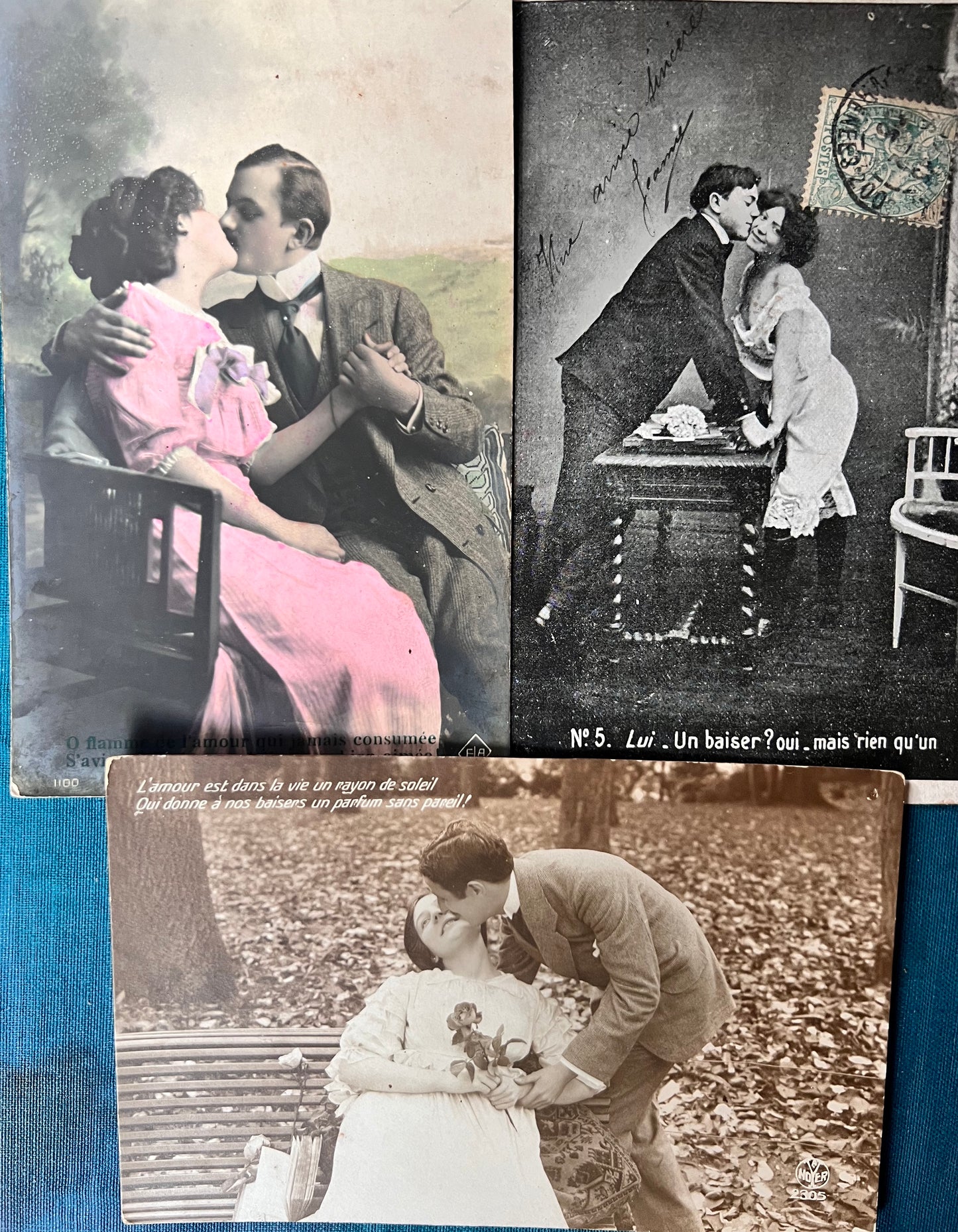 Kissing Couples on 3 circa 1914 French Postcards  (108)
