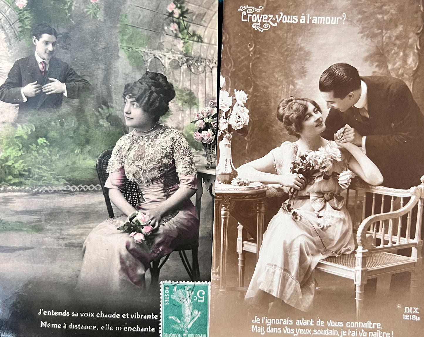 Romantic Moments in Beautiful Dresses on 3 circa 1906 French Postcards  (106)