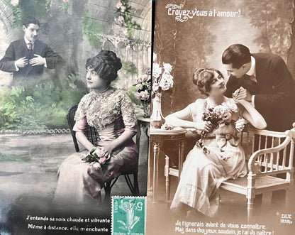 Romantic Moments in Beautiful Dresses on 3 circa 1906 French Postcards  (106)