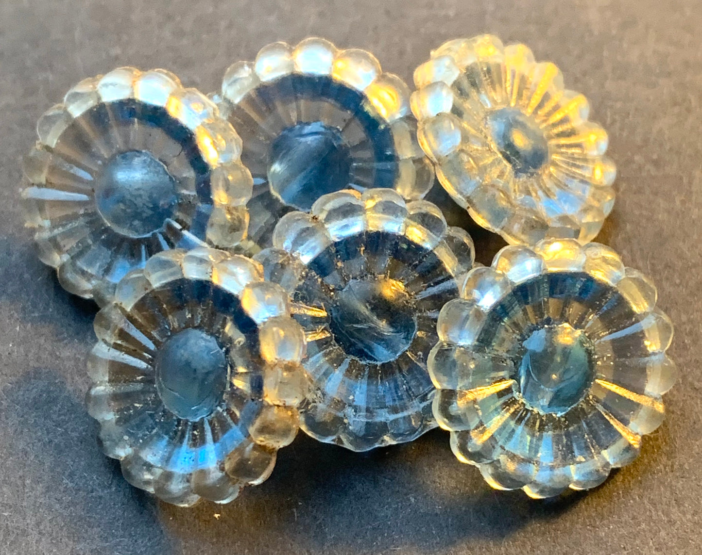 6 Fresh Air Blue Vintage Flower Buttons - 1.5cm wide