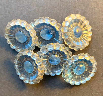 6 Fresh Air Blue Vintage Flower Buttons - 1.5cm wide