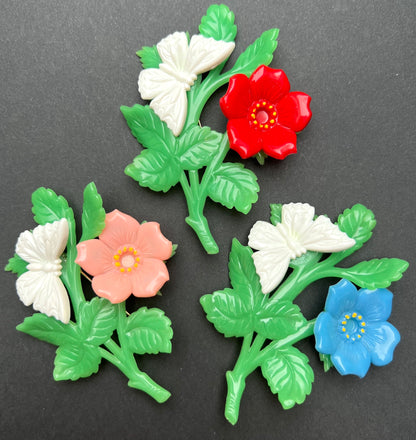 Joyful 1950s Flower and Butterfly Brooches