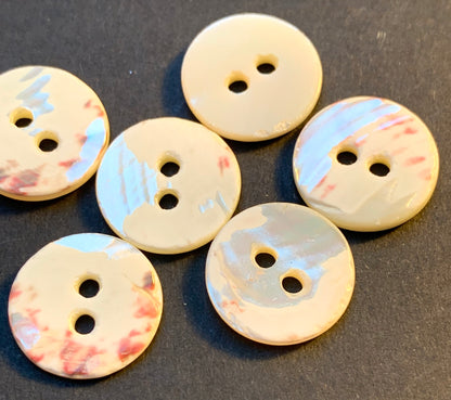 6 Vintage 1.4cm Mother of Pearl Buttons