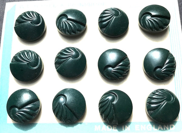 Unusual Teal English 1940s Catalin VERY Deco Buttons - 12 of them - 2.2 & 1.8cm