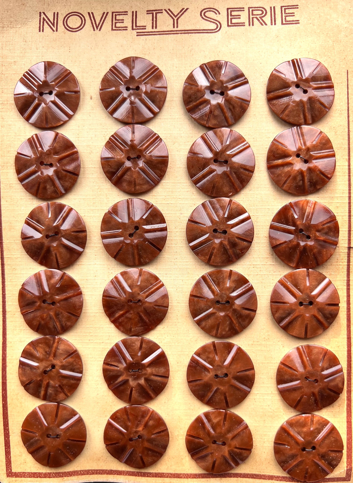 Lovely Caramel Brown 2.2cm Vintage  Buttons- Sheet of 24 or 6 loose.