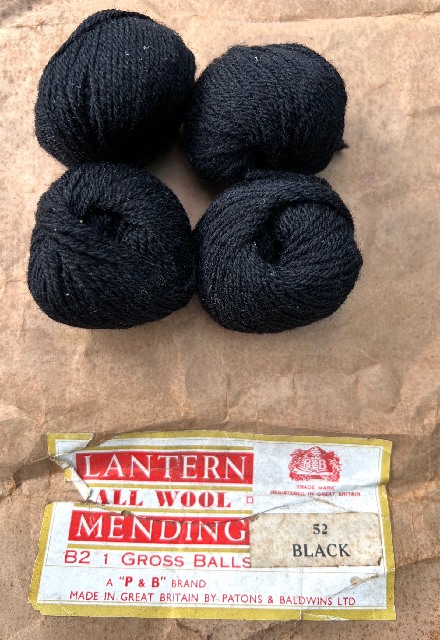 2 Balls of Vintage Black 1/2 mm Mending Wool.