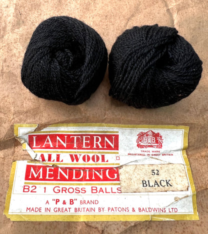 2 Balls of Vintage Black 1/2 mm Mending Wool.