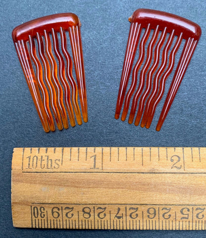 Pair of Little 1" / 2.3cm Vintage Hair Combs. with Waved Teeth.. Small But Effective !