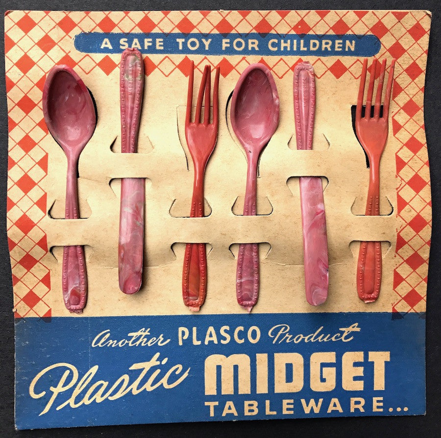 1940s Midget Plastic Tableware Toy on Original Display Card