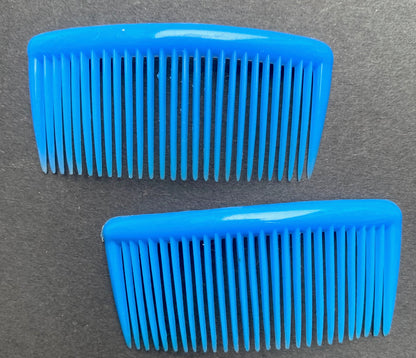 Pair of Vintage Baby Blue Hair combs - 2.5" wide