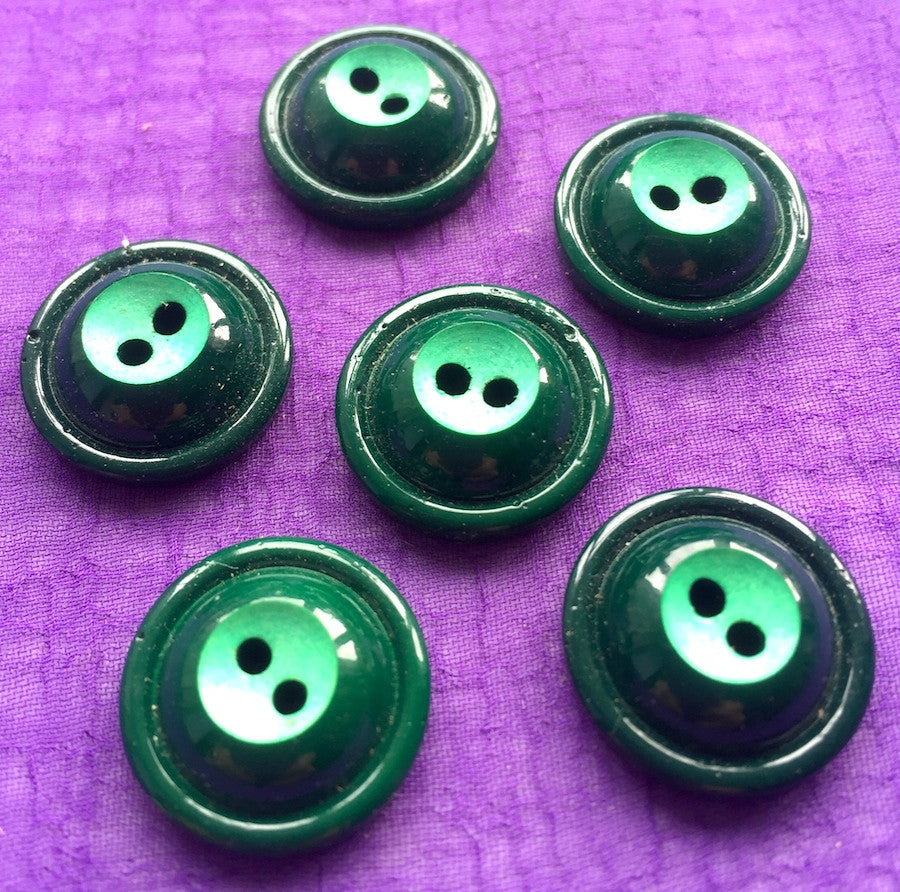 6 Sculptural Vintage Dome Shaped Italian Buttons - Blue, Black, Brown, Green, Red