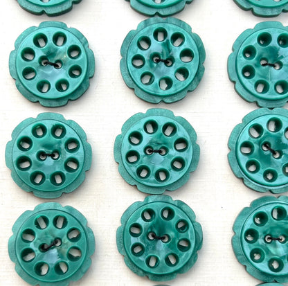 Unusual Blue Green 2.2cm or 1.7cm Vintage French Buttons - 6 or 24