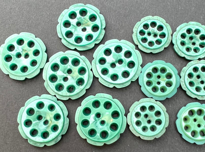 Unusual Blue Green 2.2cm or 1.7cm Vintage French Buttons - 6 or 24