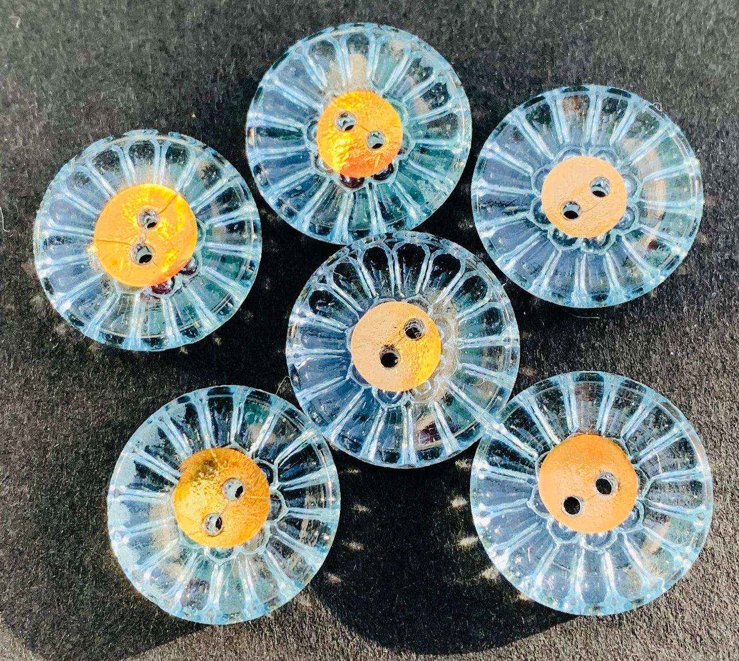 6 Sparkly Blue Vintage 1930s French Glass 1.8cm Buttons