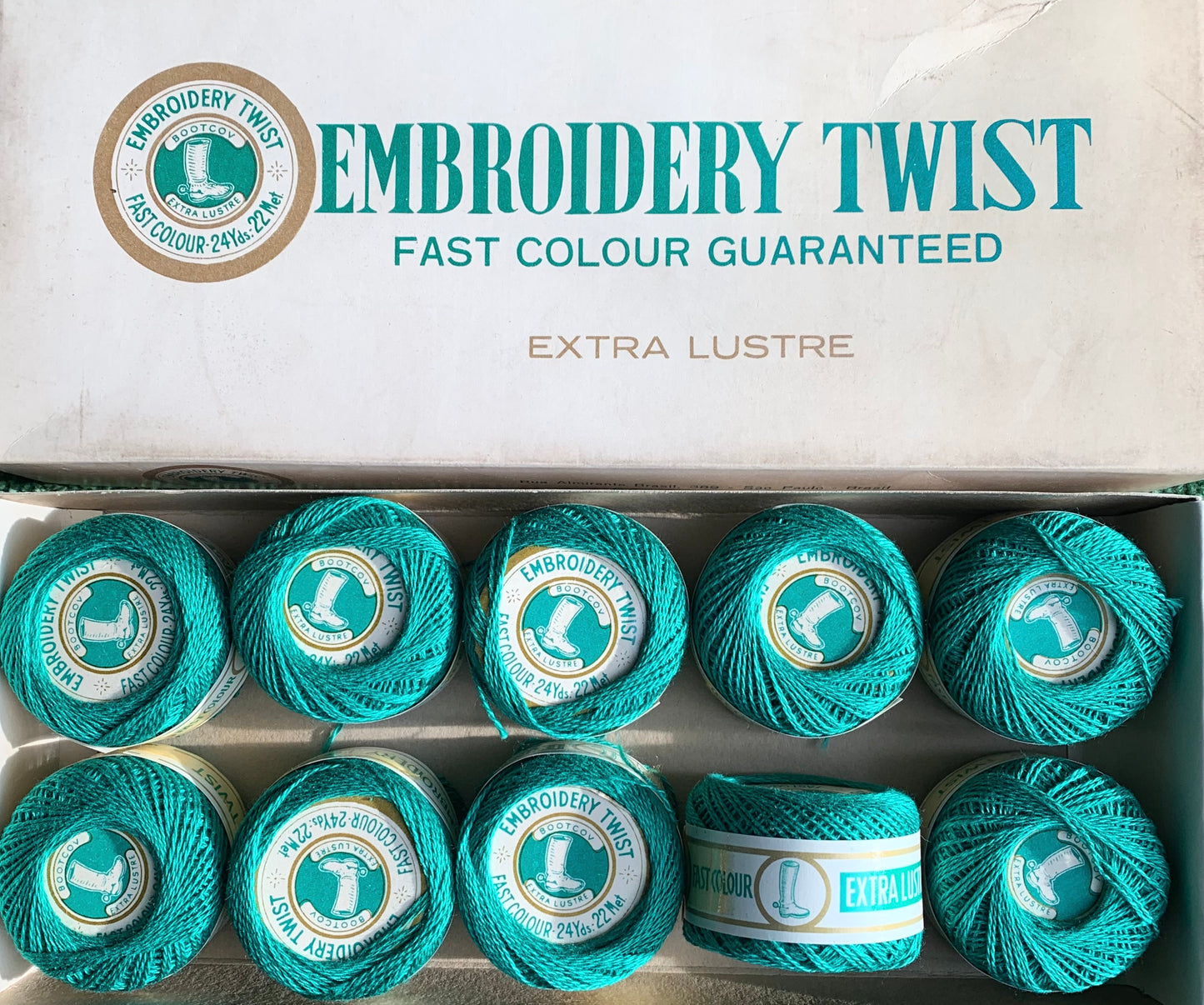 Vintage Green Extra Lustre Cotton Embroidery or Darning Thread 10 balls x 22m (32)