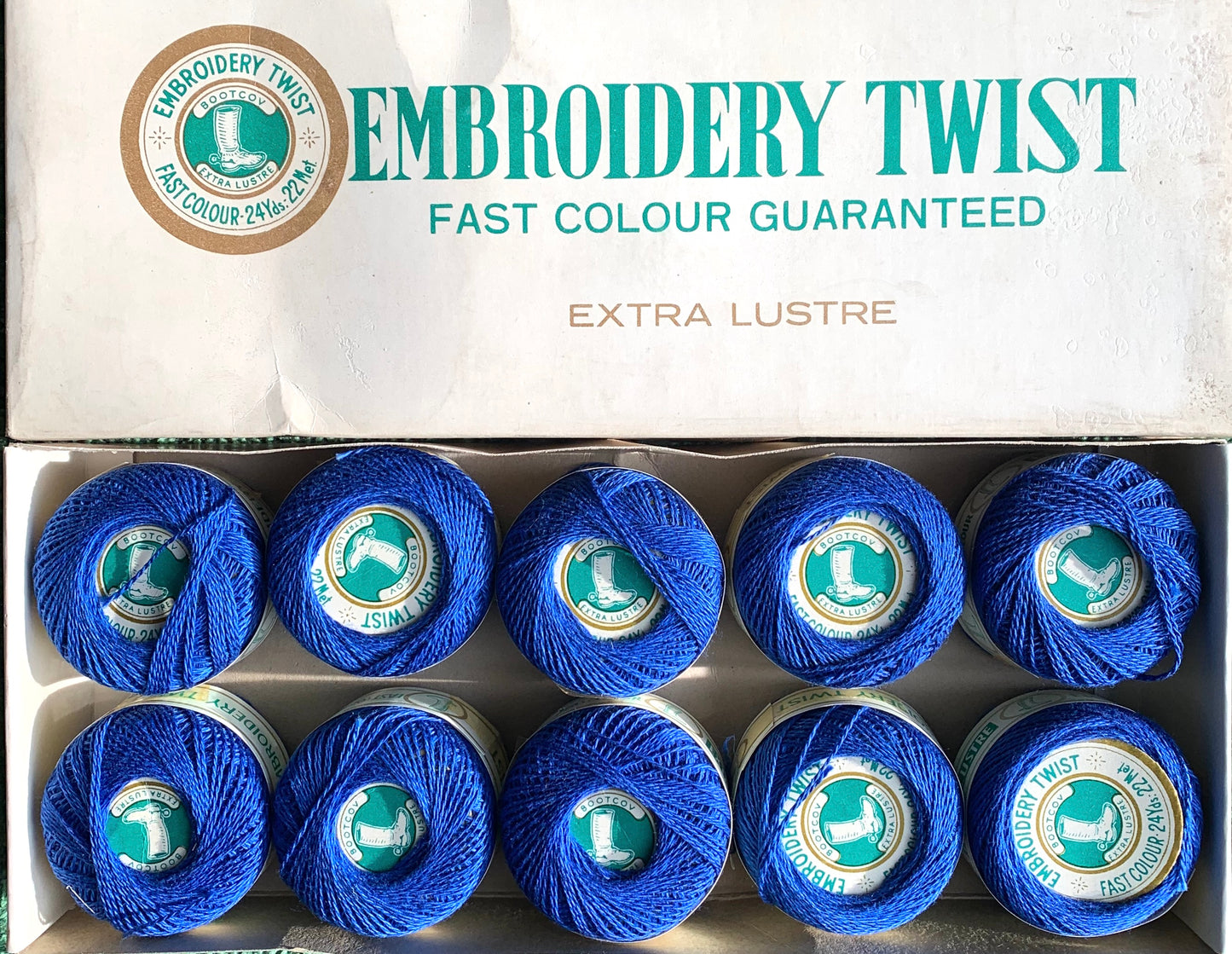 Vintage Bright Blue Extra Lustre Cotton Embroidery or Darning Thread 10 balls x 22m (21)