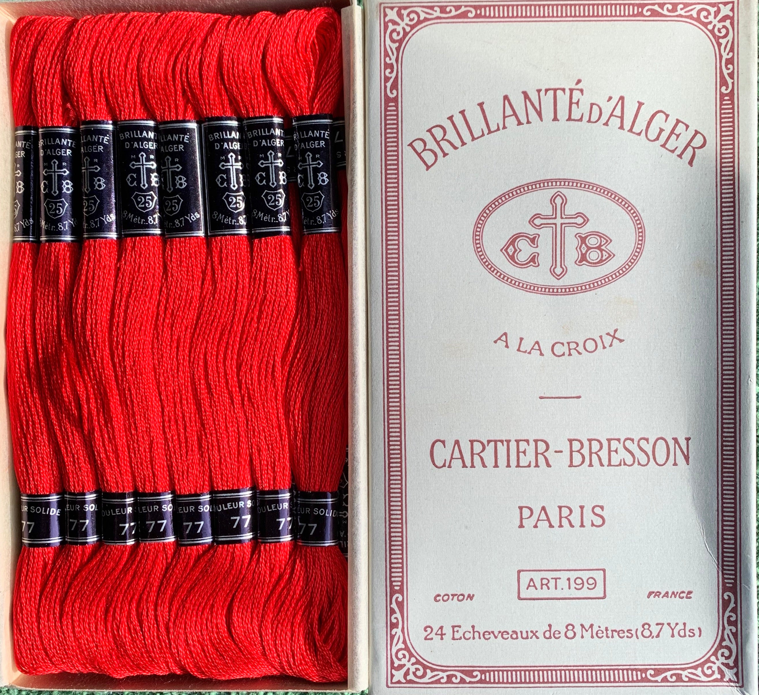 Vintage CARTIER BRESSON Bright Red 77 Cotton Embroidery Thread 24 skeins x 8m