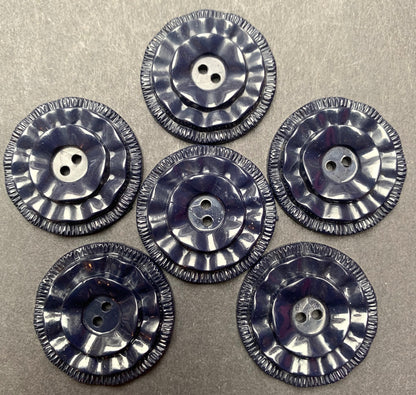 6 Very Dark Blue Ruffled Vintage 2.8cm French Buttons.