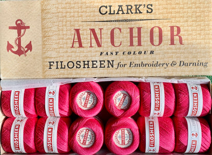 Vintage Anchor Filosheen Bright Pink Cotton Embroidery or Darning Thread 12 balls x 22m (058)
