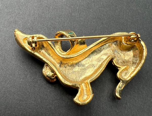 Inquisitive Gold Plated Vintage Dachshund Brooch