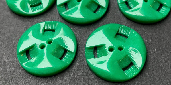 6 Shiny Emerald Green Vintage French  Buttons - 2.2cm or 1.7cm