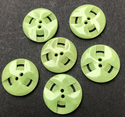 6 Lime Green 2.2cm Vintage French  Buttons