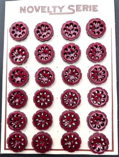 Burgundy Red 2.2cm Vintage French Buttons - 6 or 24 on Sheet.