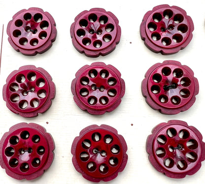 Burgundy Red 2.2cm Vintage French Buttons - 6 or 24 on Sheet.