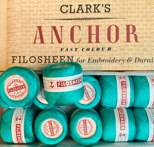 Vintage Anchor Filosheen Turquoise Green Cotton Embroidery or Darning Thread 12 balls x 22m (0187)
