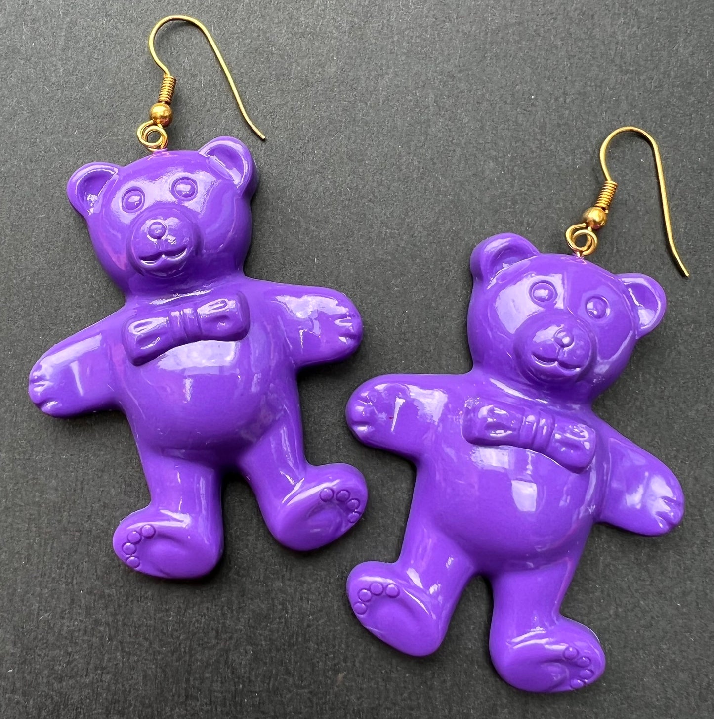 Very 1980s Colourful Big Teddy Bear Earrings - 5.5cm tall.