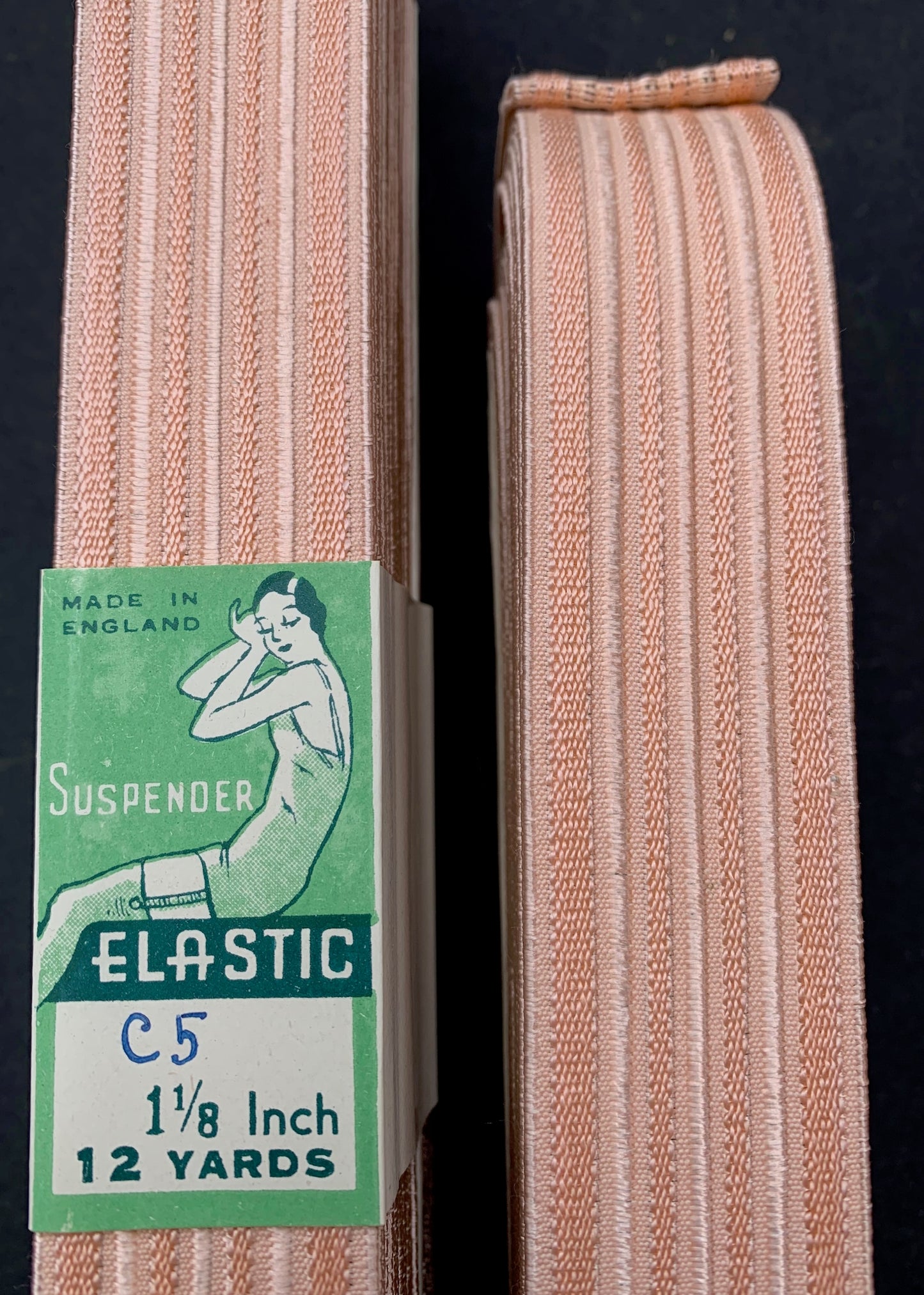 12yds of 1940s Peach Pink Artificial Silk SUSPENDER ELASTIC