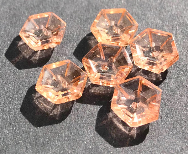 Sparkly Pink Glass Vintage Hexagonal Buttons - 1cm wide