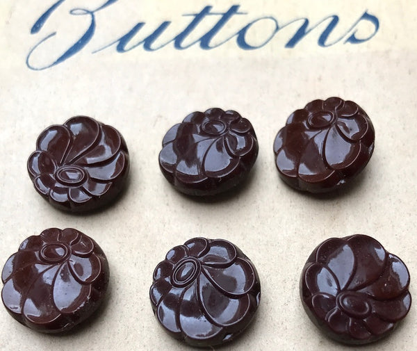 1940s Brown Glass 1.5cm or 1.8cm Flower Buttons