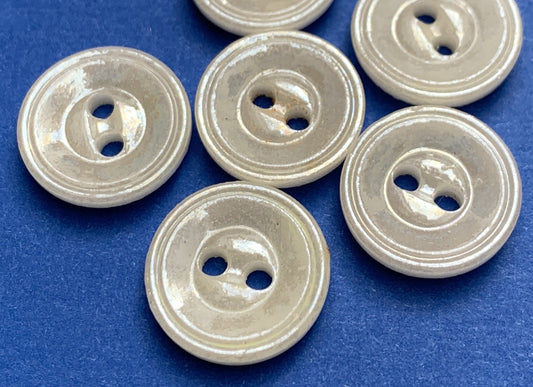 6 Vintage 1.5cm Pearly White Glass Buttons.