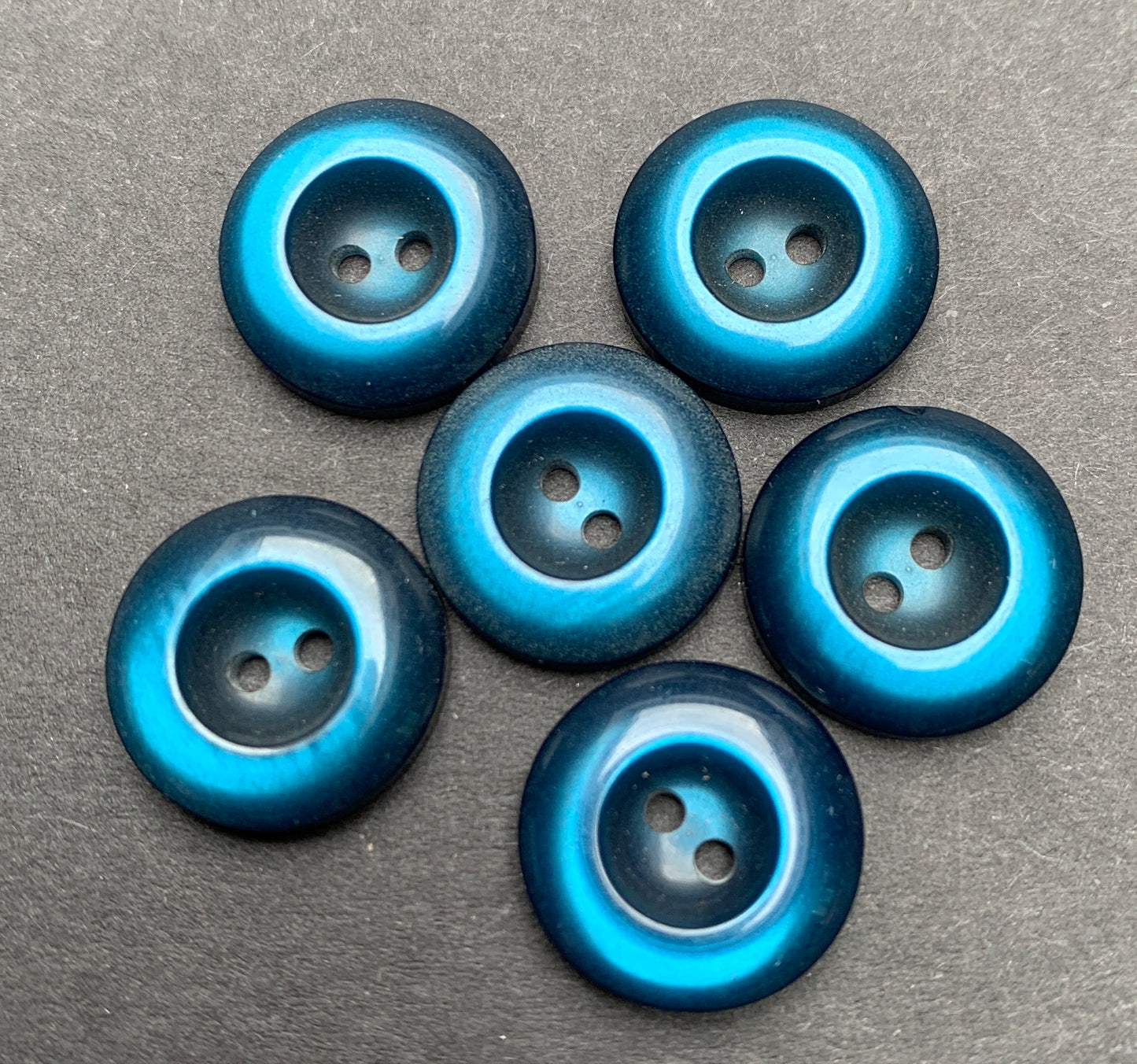 6 Shimmery Deep Teal Blue 1.6cm Dome Shaped Vintage Lucite Buttons